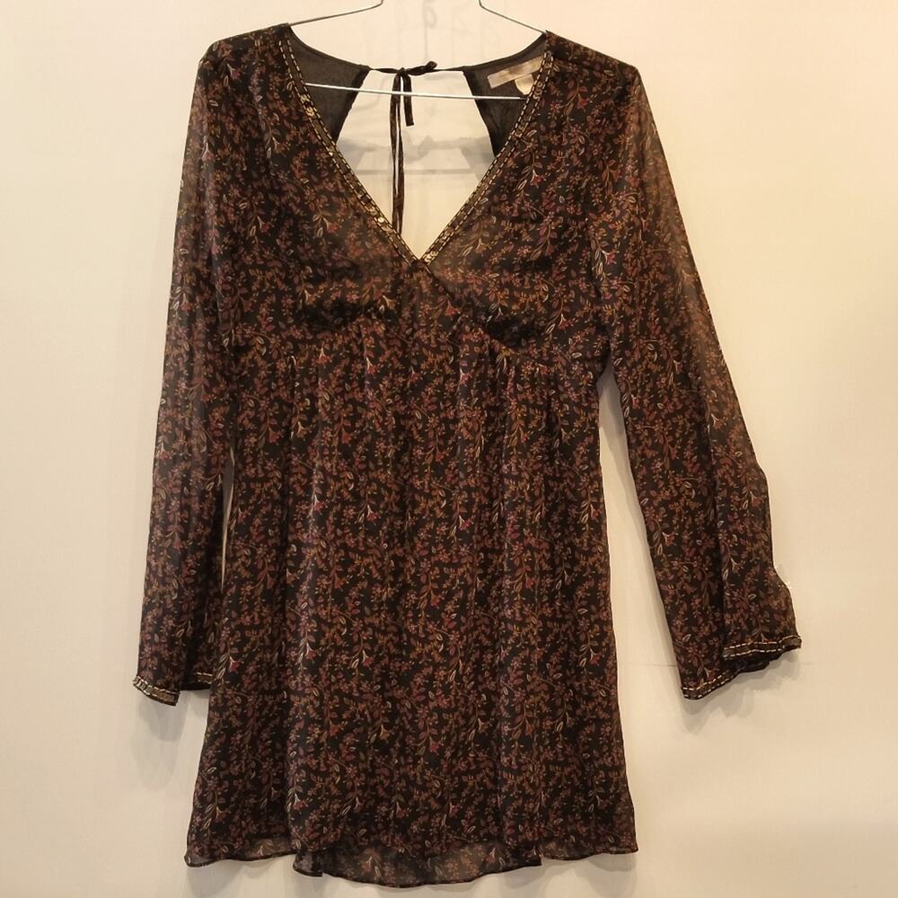 Forever 21 V Neck Backless Fit & Flare Dress Comfortable Long Sleeve Womens Sz L